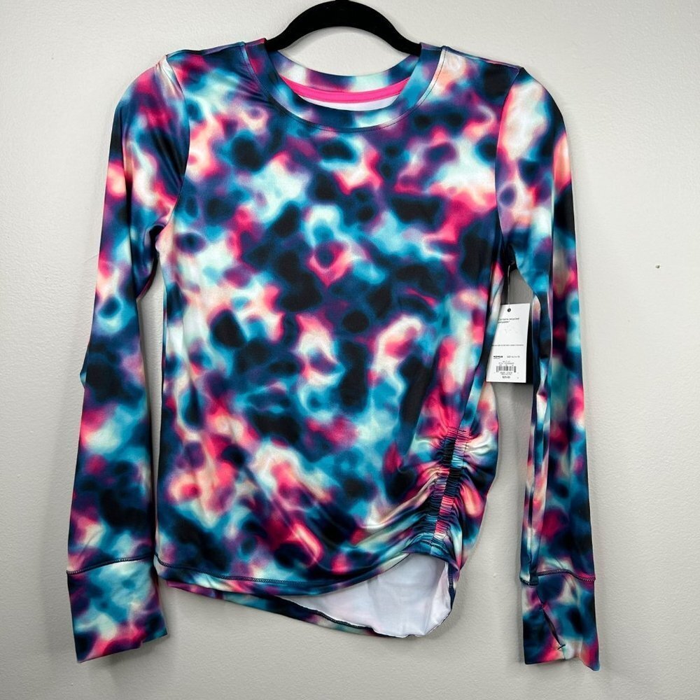 NWT Girls blue tie dye long sleeve athletic top crew neck size‎ XL 14-16